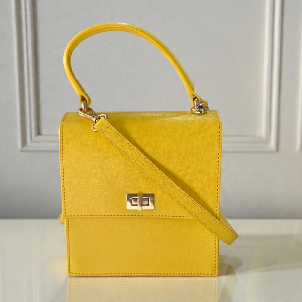 Neely & Chloe NO. 19 THE MINI LADY BAG YELLOW SAFFIANO GENUINE LEATHER
